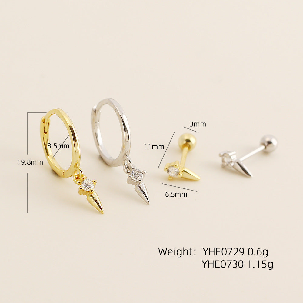 Delicate Modern Minimalist Fashion Jewelry Geometric Spike 925 Sterling Silver Hoop Ear Stud Earrings
