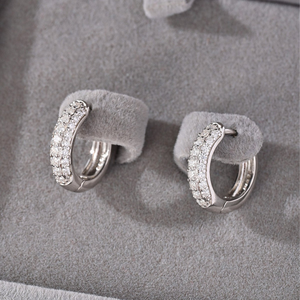 Small Hoop Earrings with Cluster Set Moissanite 925 Sterling Silver Earrings