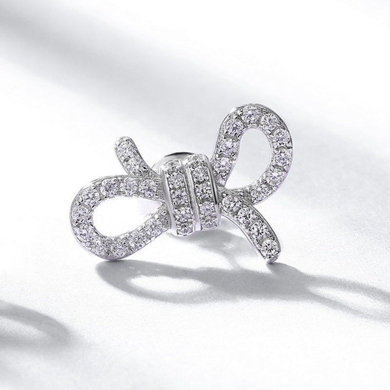Bowknot Cubic Zirconia Ear  925 Sterling Silver Stud Earrings