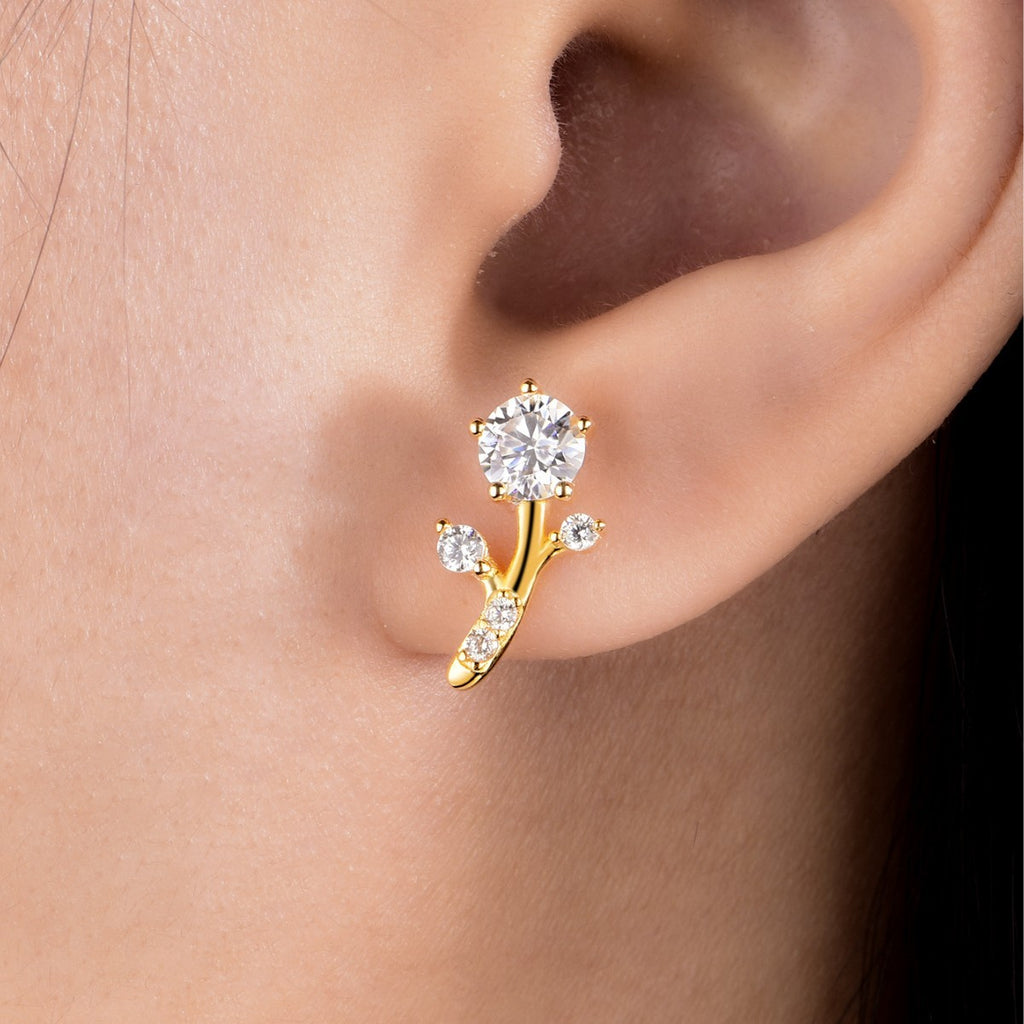 Branch Bud Moissanite Ear  925 Sterling Silver Six Prong Round Stud Earrings