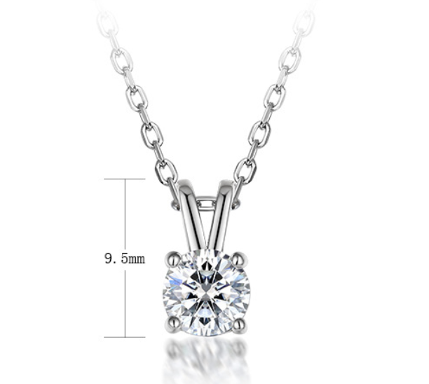 Round Four Prong Moissanite Pendant Pure Metal 925 Sterling Silver Necklace