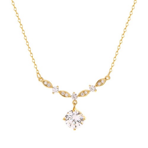 Cubic Zirconia Marquise Link Drop S925 Sterling Silver Clavicle Chain Necklace