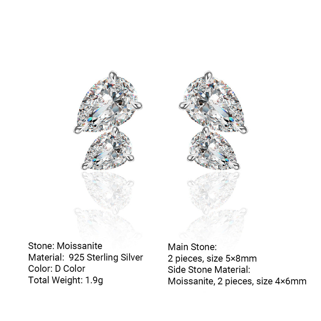 Asymmetrical Design  Moissanite 925 Sterling Silver Stud Earrings