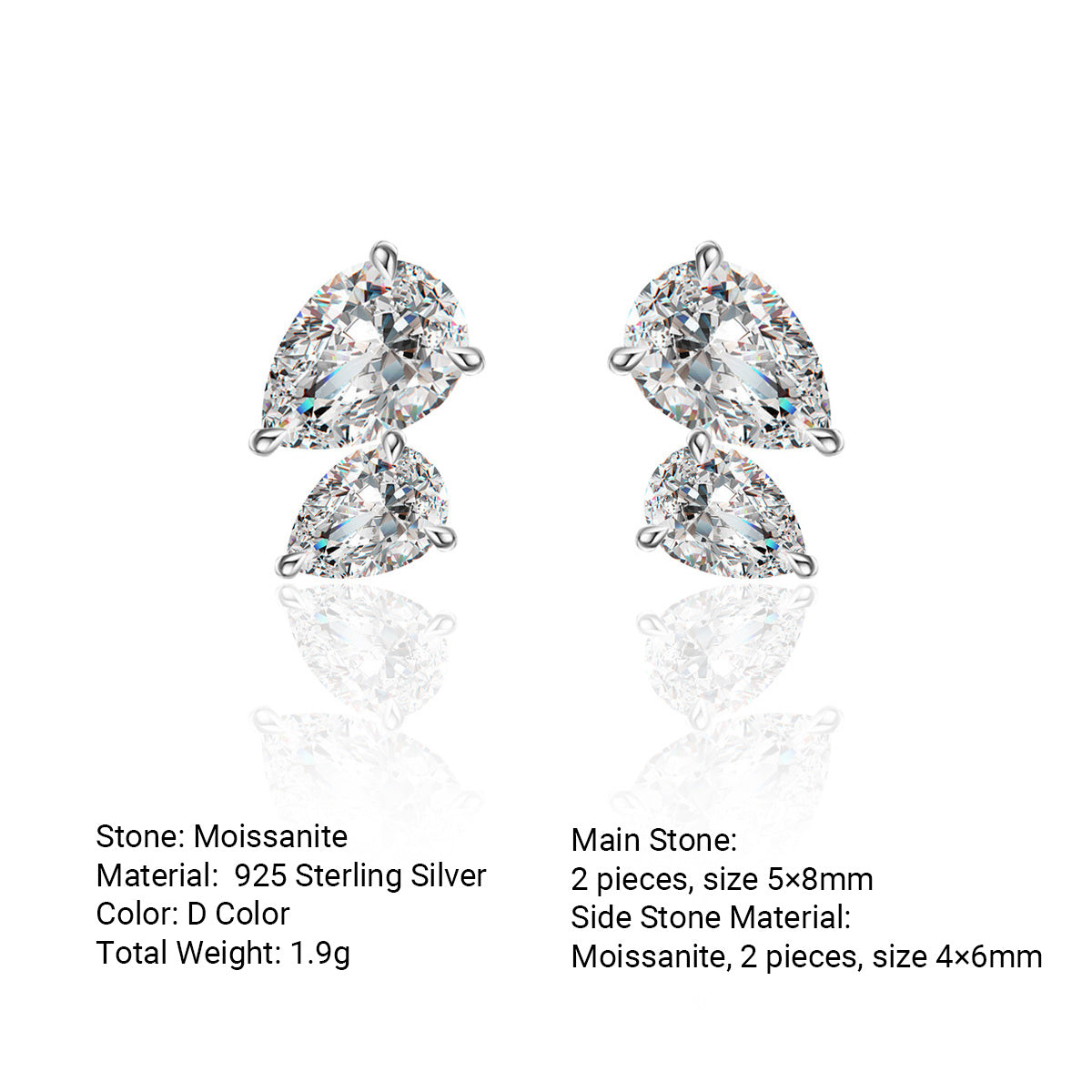 Asymmetrical Design  Moissanite 925 Sterling Silver Stud Earrings