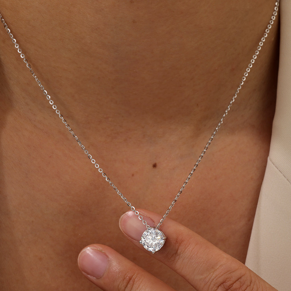 Minimalist Moissanite Four Prong  925 Silver Necklace