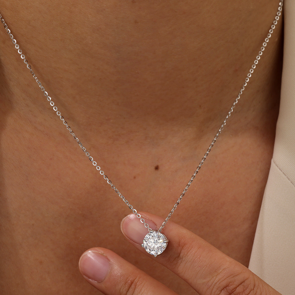 Minimalist Moissanite Four Prong  925 Silver Necklace