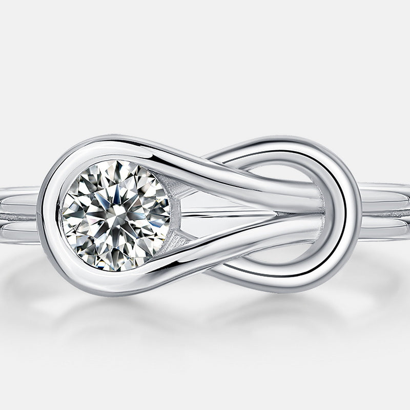 Infinity Loop Geometric Moissanite  925 Sterling Silver Adjustable Open Band Ring