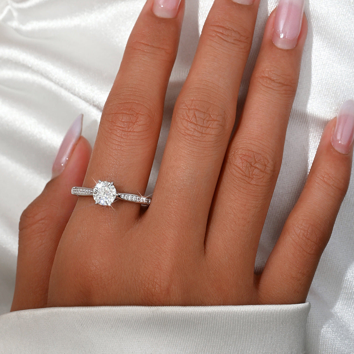 Luxury-Inspired Design With A Six-Prong Side-Set Moissanite Accent Stone 925 Sterling Silver Ring