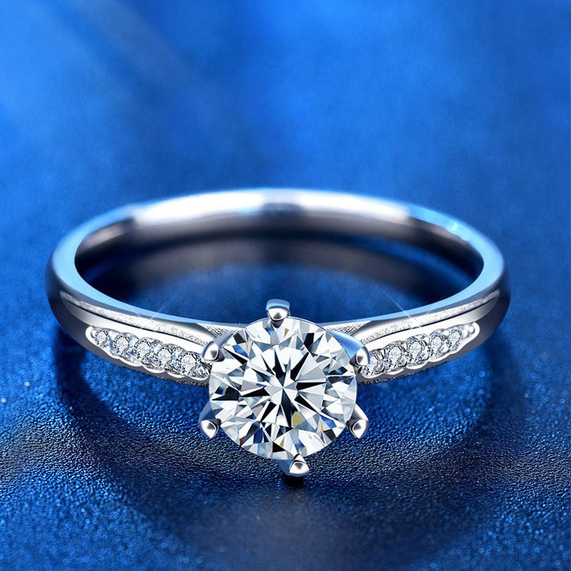 Minimalism Simple Six Claw Moissanite CZ 25 Sterling Silver Ring