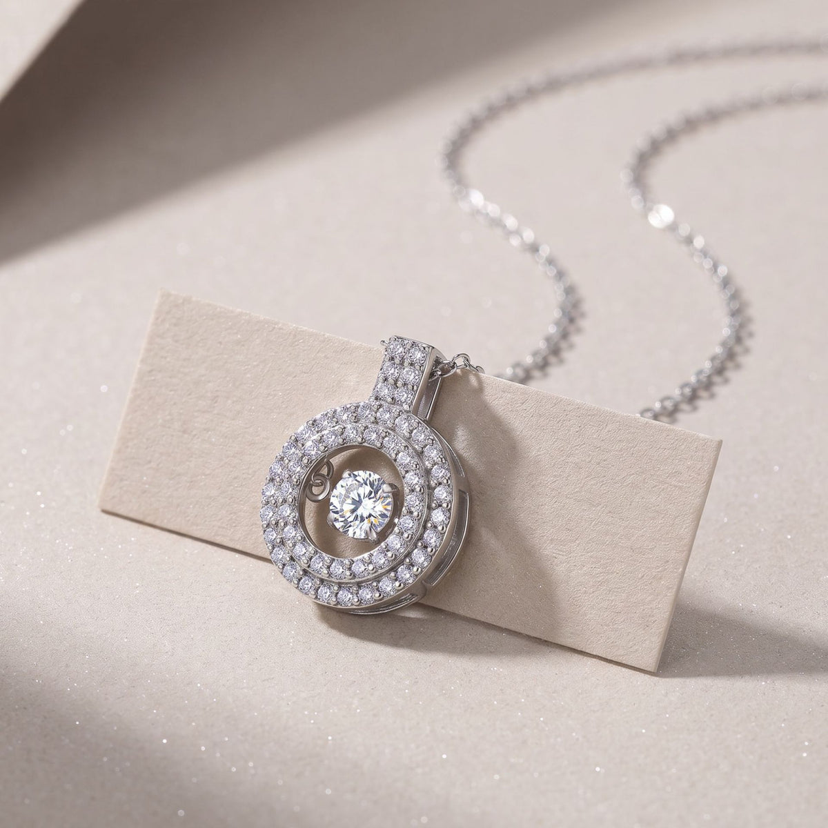 Geometric Double Circle Halo Moissanite 925 Sterling Silver  Necklace
