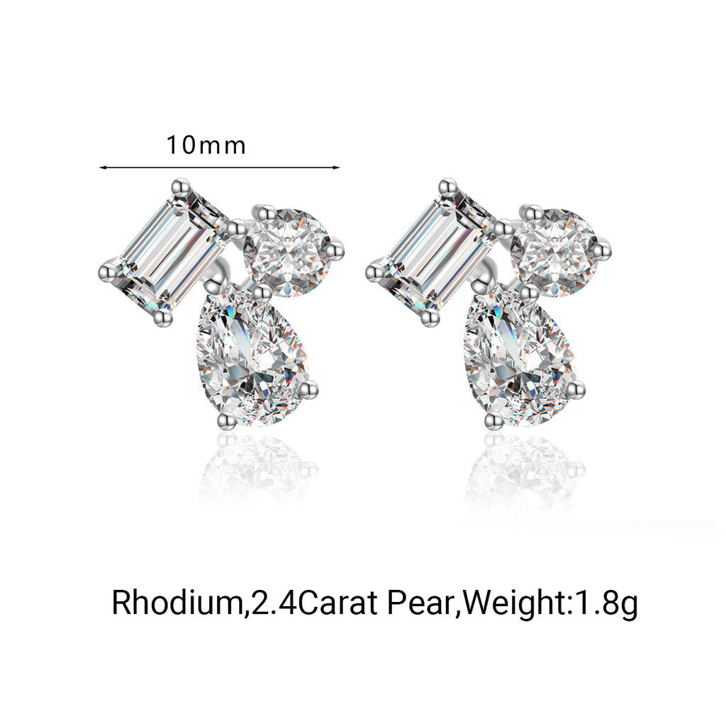 Asymmetrical Design  Moissanite 925 Sterling Silver Stud Earrings