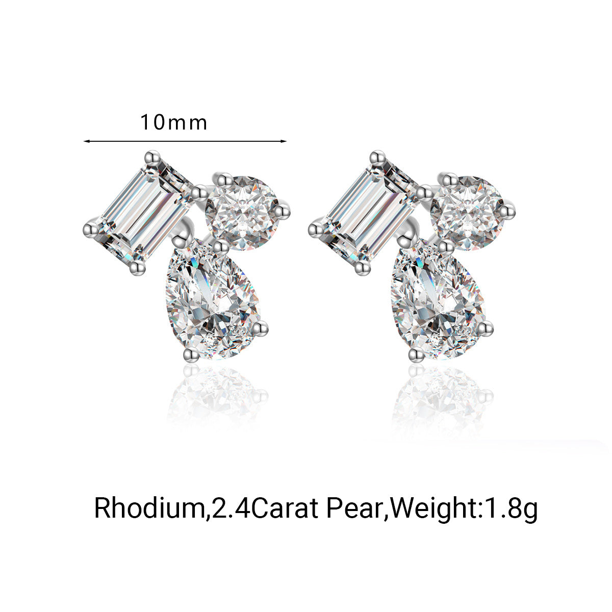 Asymmetrical Design  Moissanite 925 Sterling Silver Stud Earrings