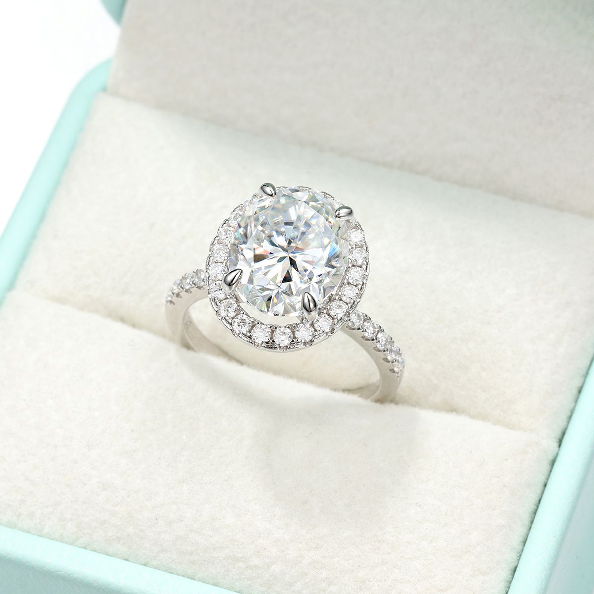 D Color Moissanite 925 Sterling  Silver Four-Prong Bezel Set Oval Ring