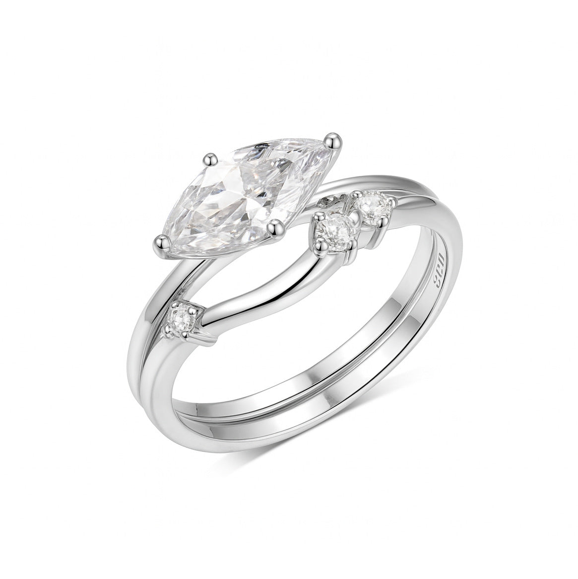 Marquise Cut Moissanite  925 Sterling Silver  Double Band Ring