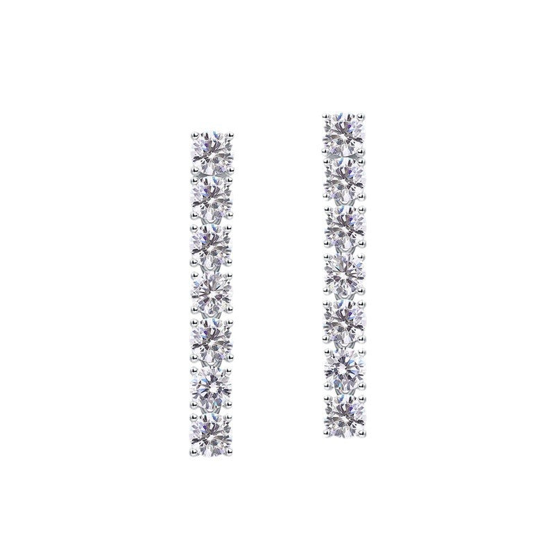 Long Vertical Bar Moissanite 925 Silver Round Prong Set Line Stud Earrings
