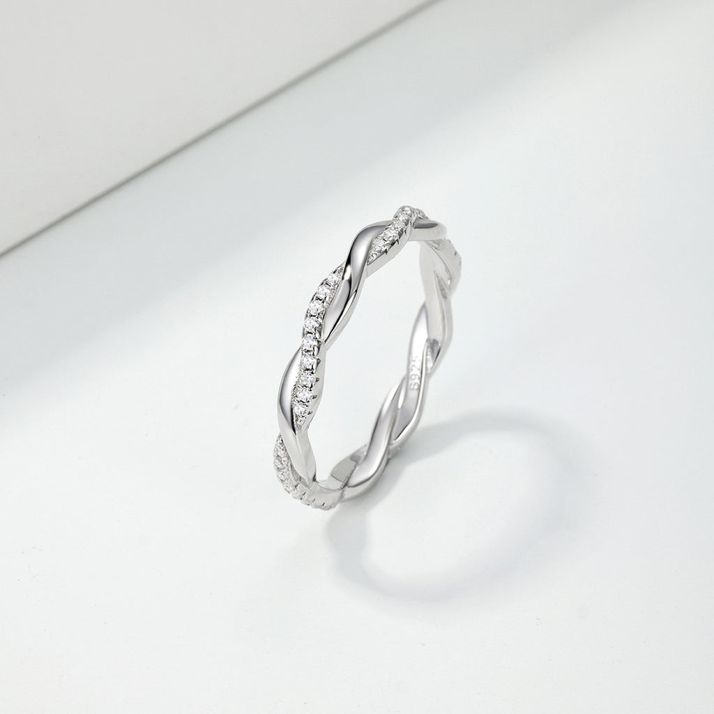 Moissanite Twisted Braided 925 Sterling Silver Full Eternity Geometric Band Ring