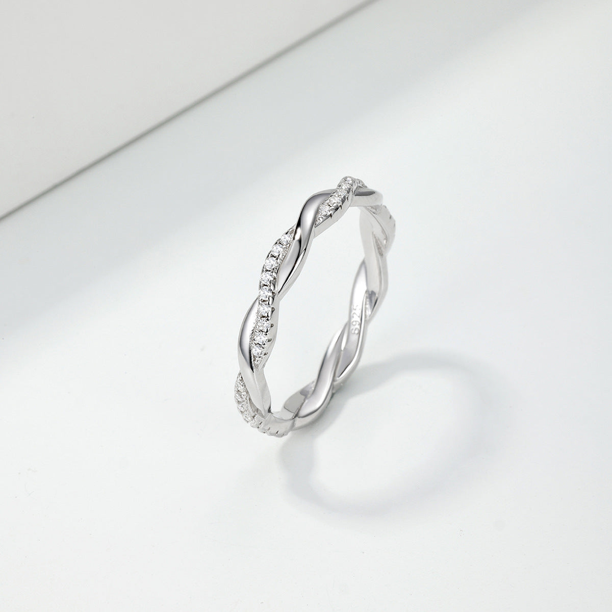 Moissanite Twisted Braided 925 Sterling Silver Full Eternity Geometric Band Ring