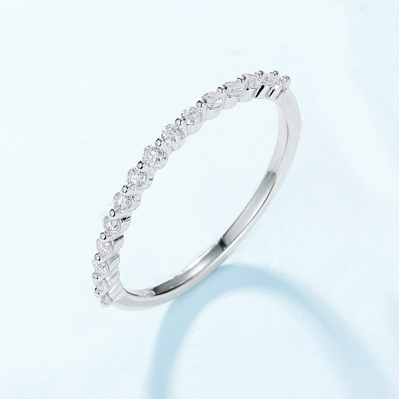 Round Moissanite Half Eternity 925 Sterling Silver Slim Stackable Fashion Ring