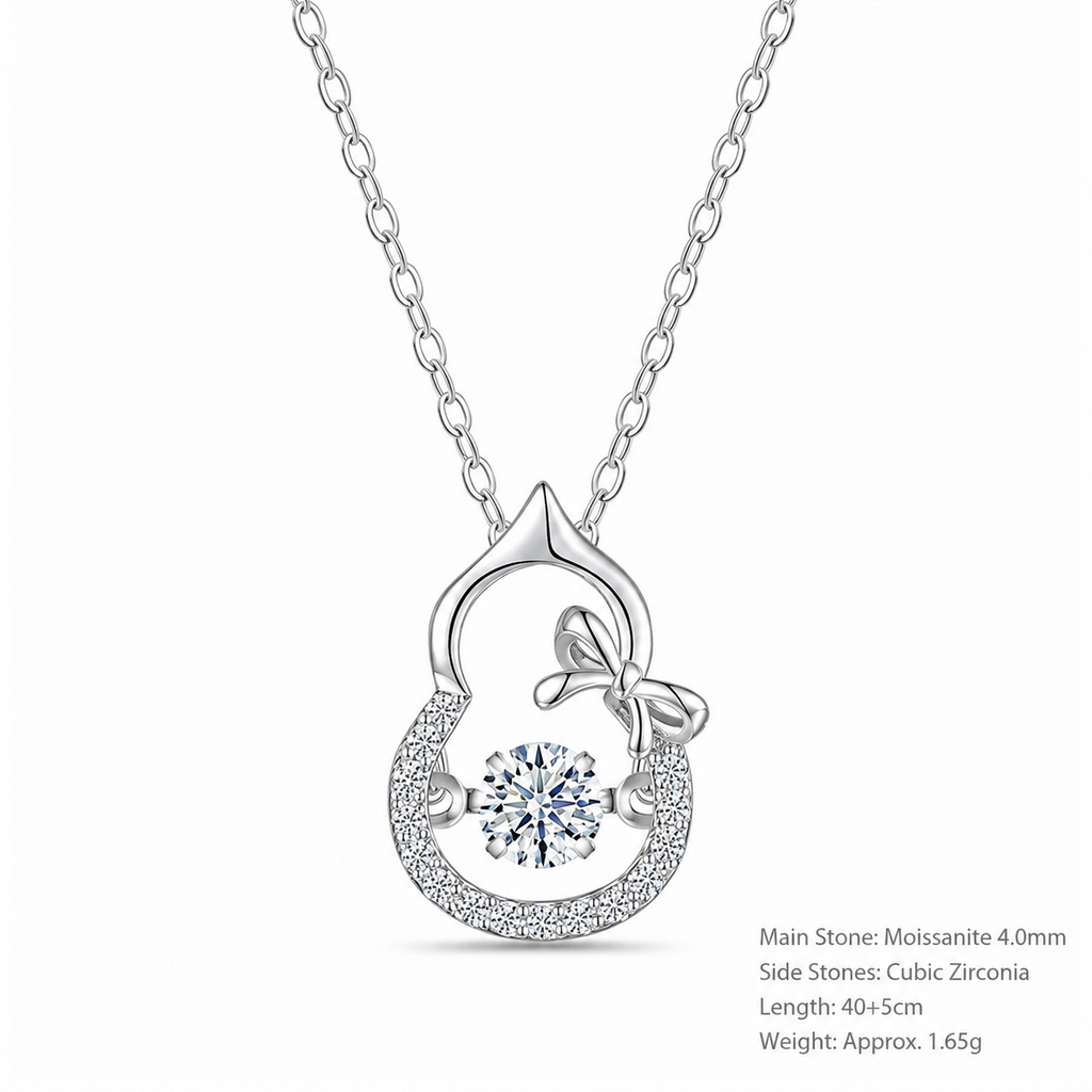 Moissanite Gourd Bow Pendant  Tone 925 Sterling Silver Chain Necklace