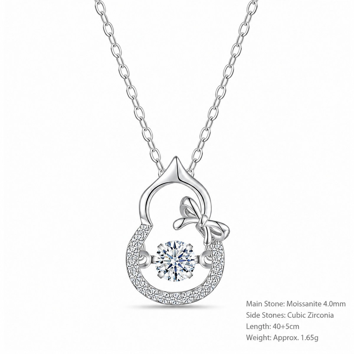 Moissanite Gourd Bow Pendant  Tone 925 Sterling Silver Chain Necklace