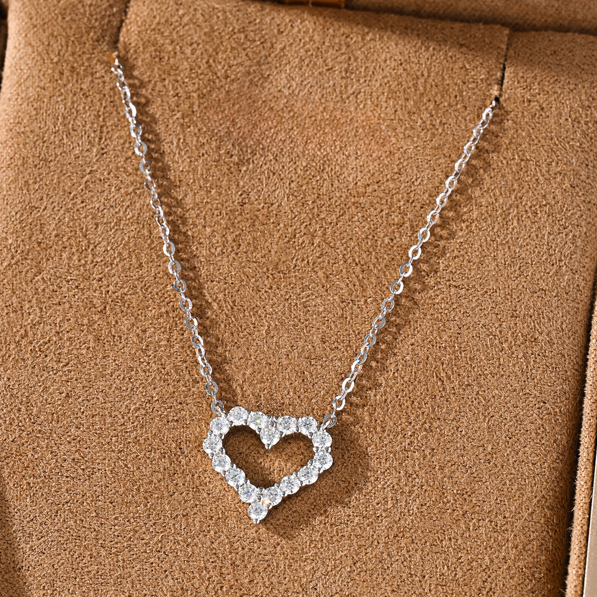 Moissanite Open Heart Outline Necklace 925 Sterling Silver Clavicle Chain Necklace