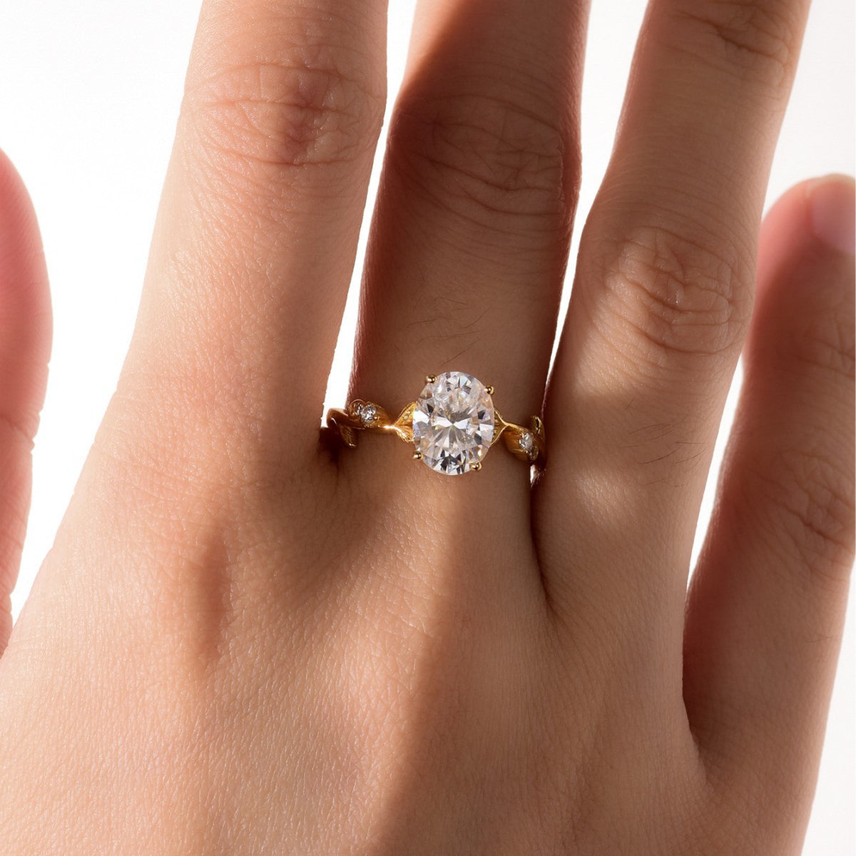 Oval Moissanite Leaf Branch Suburban Design 925 Sterling Silver Ring