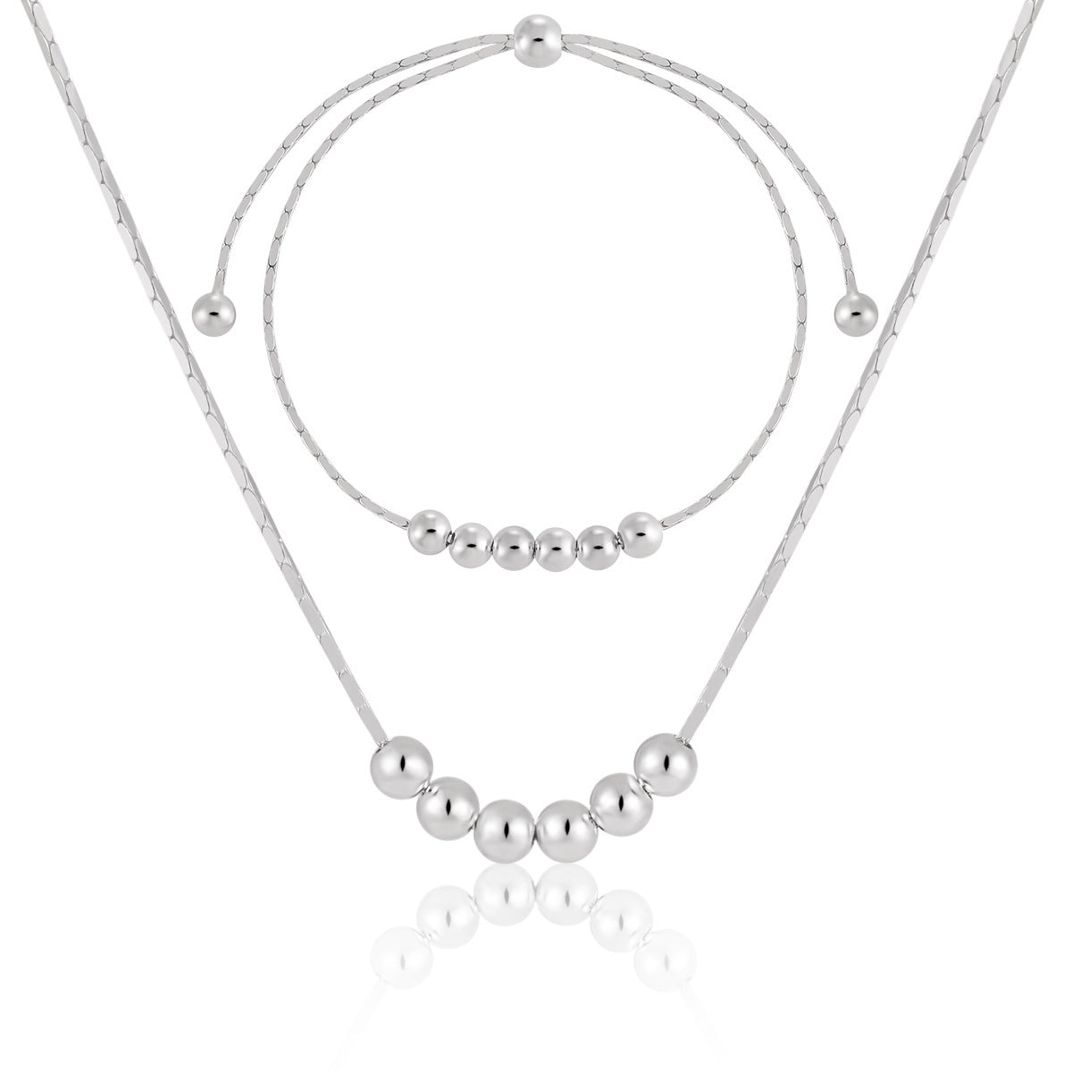 Minimalist Geometric 925 Sterling Silver Polished Round Bead Snake Chain Necklace