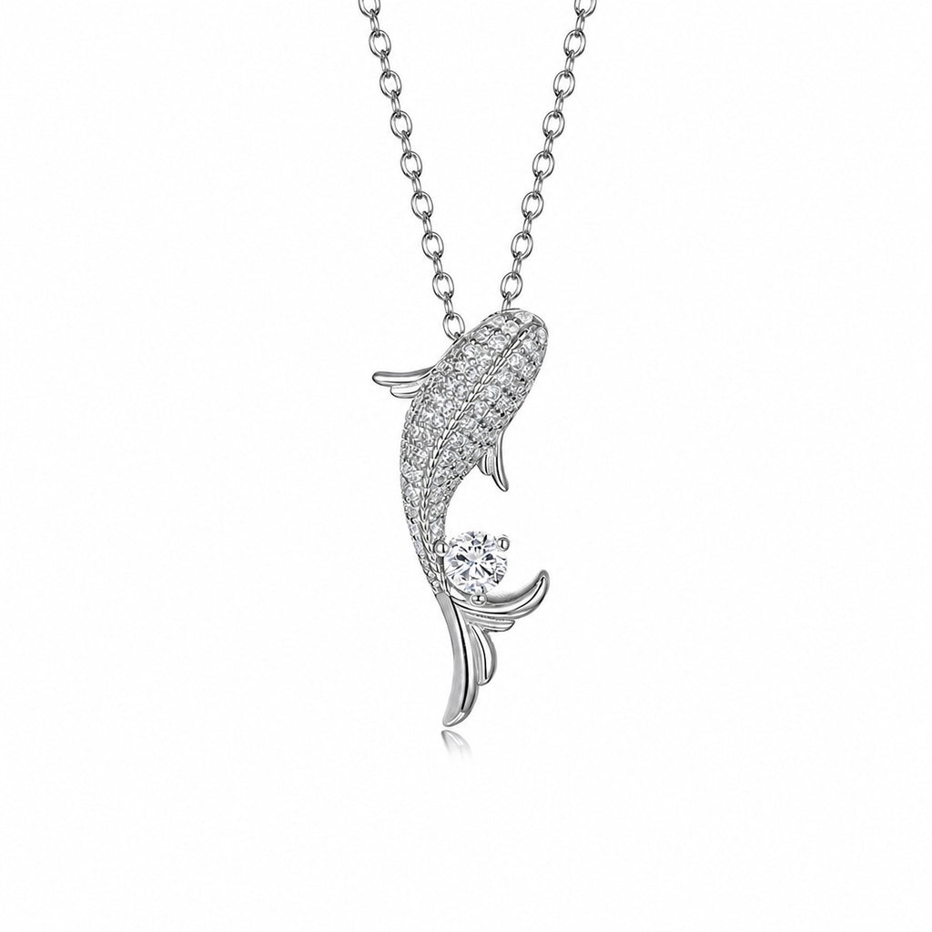 Dolphin White Moissanite 925 Sterling Silver Pendant Necklace