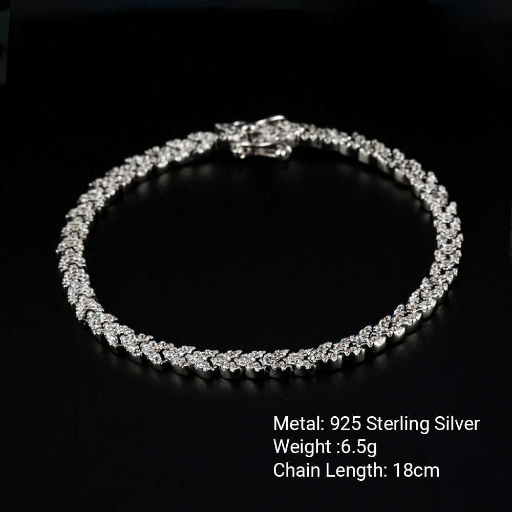 High-Carbon Diamond Wheat Sheaf Versatile 925 Sterling Silver Bracelet