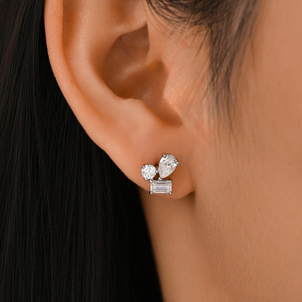 Asymmetrical Design  Moissanite 925 Sterling Silver Stud Earrings