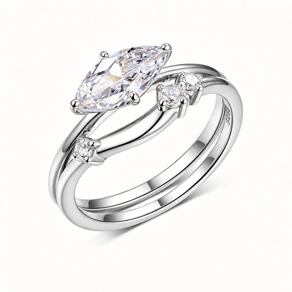 Marquise Cut Moissanite  925 Sterling Silver  Double Band Ring