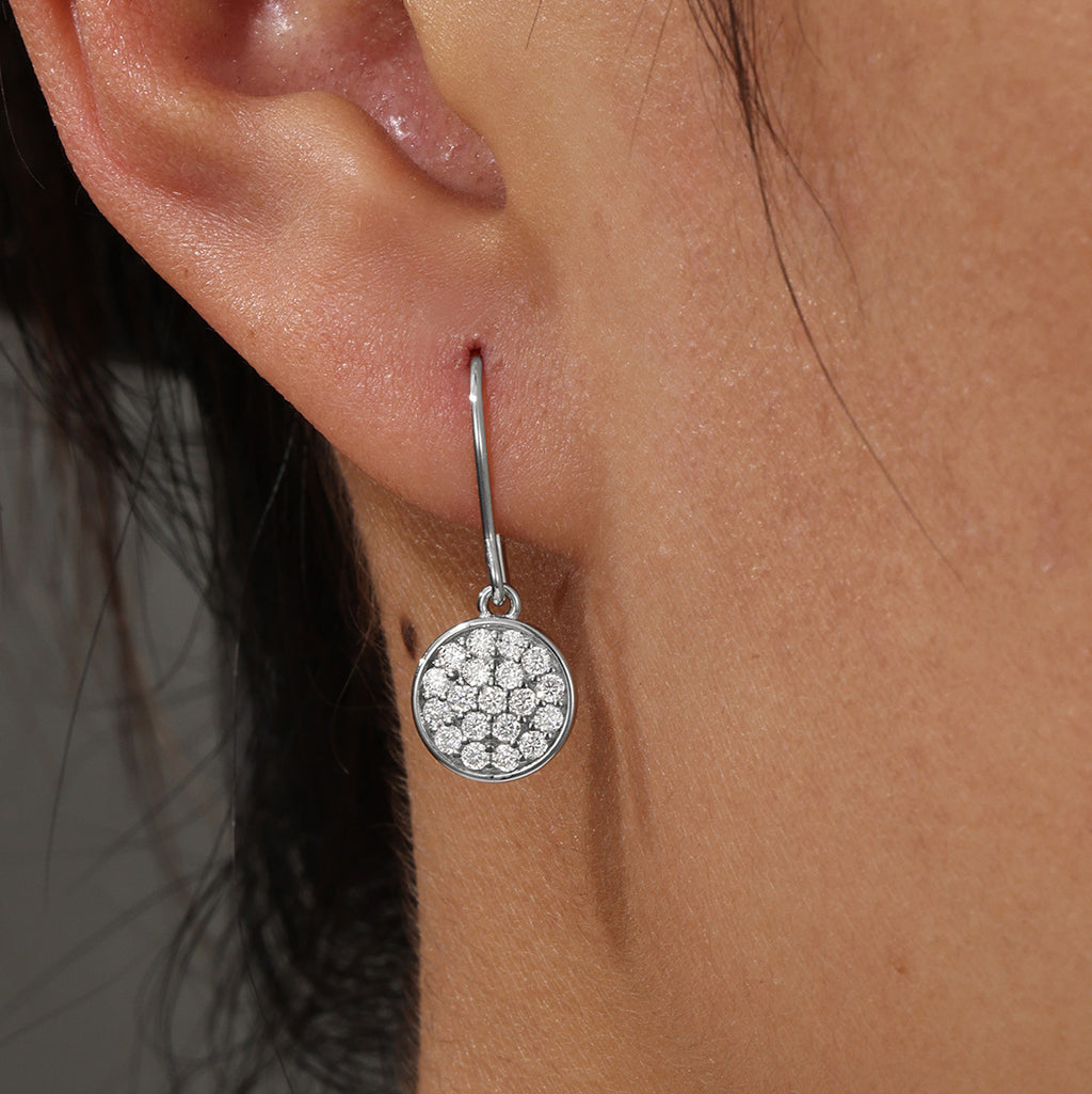 Round Disc Moissanite Pave Drop Earrings  S925 Sterling Silver Earrings