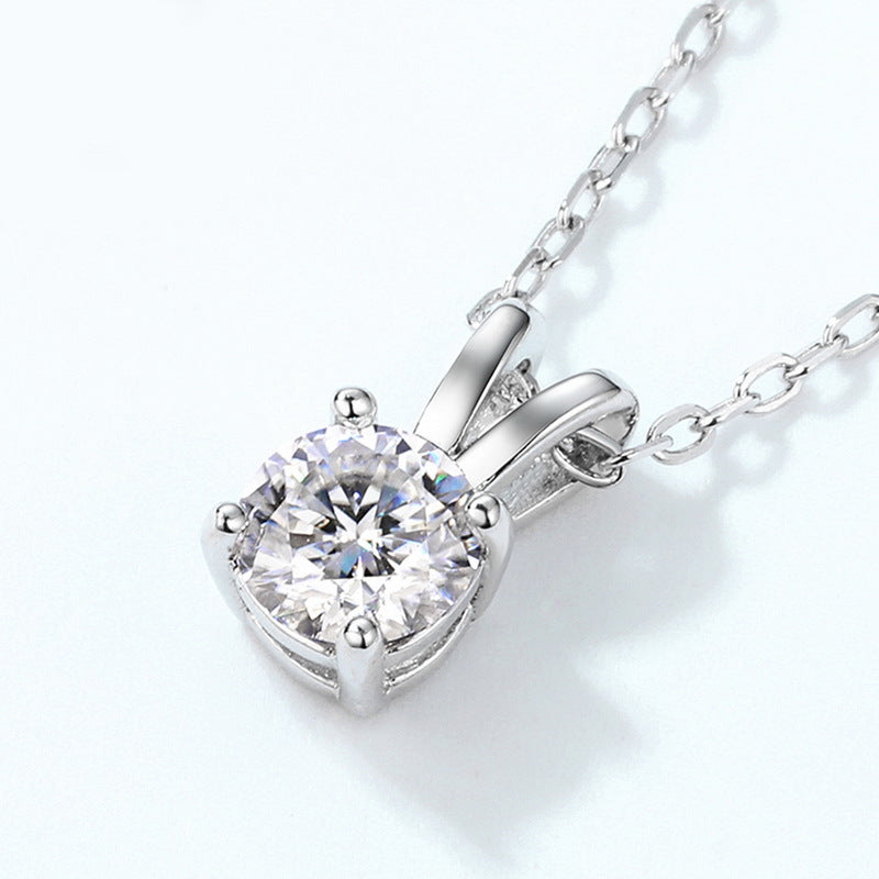 Round Four Prong Moissanite Pendant Pure Metal 925 Sterling Silver Necklace