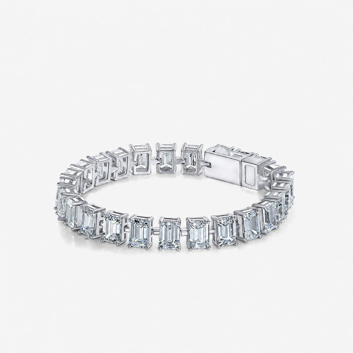 Clear Emerald Cut High Carbon Diamond S925 Silver Tennis Bracelet Rectangular 5mm x 7mm Stone Line Bracelet Elegant Fashion Classic Bracelet With Box Clasp Wedding Party Anniversary Gift