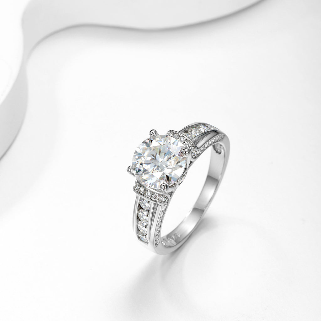 Round D Color Moissanite 925 Sterling Silver Four Prong Ring