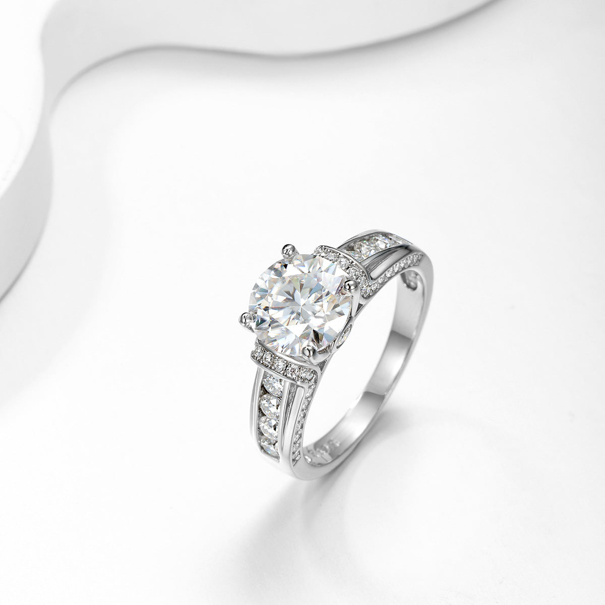 Round D Color Moissanite 925 Sterling Silver Four Prong Ring