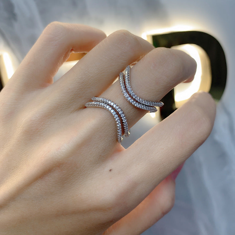 925 Sterling Silver Pave Setting Cubic Zirconia Double Criss Cross Open Band Ring
