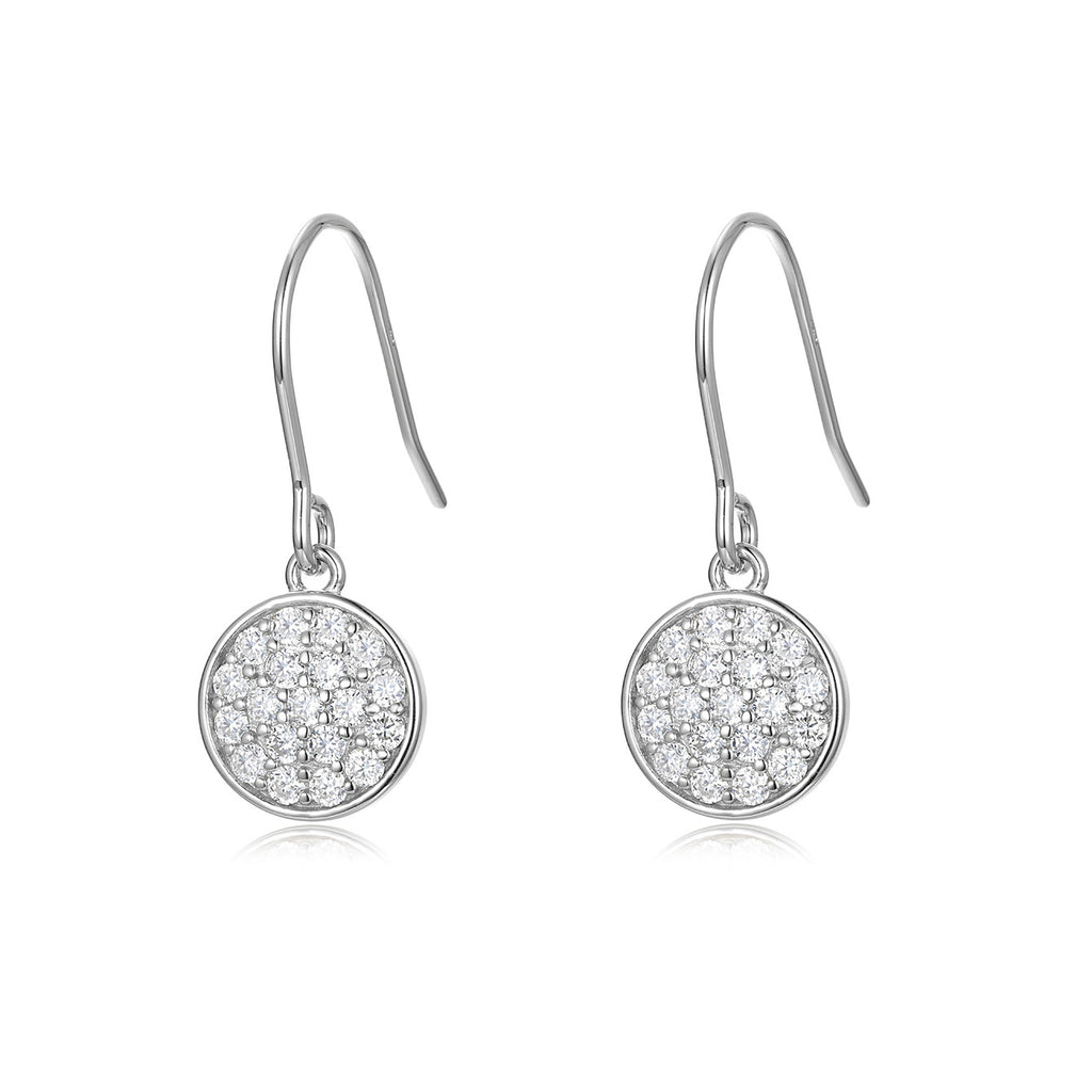 Round Disc Moissanite Pave Drop Earrings  S925 Sterling Silver Earrings