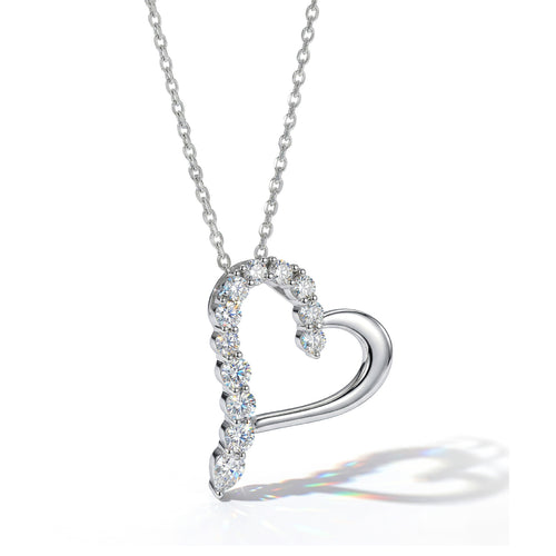Asymmetrical Hollow Heart Moissanite  925 Sterling Silver  Necklace