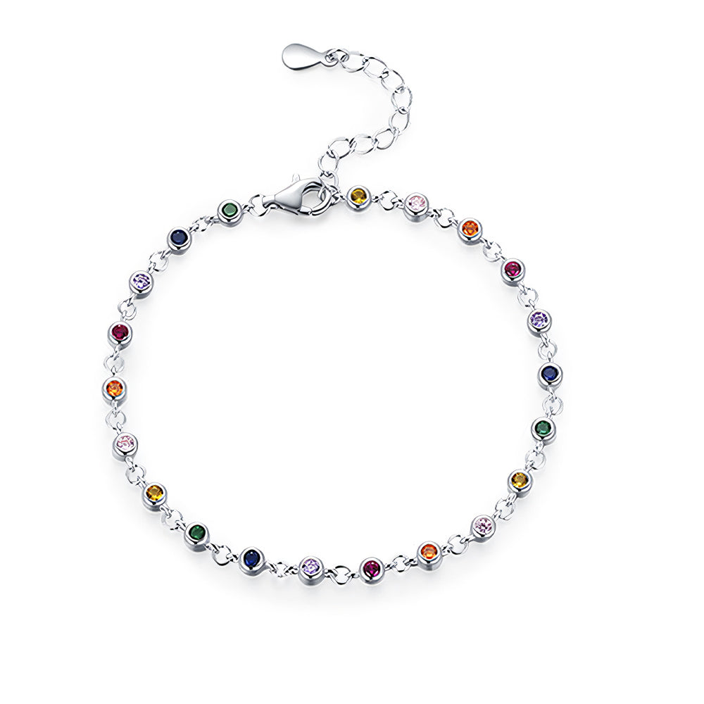 Rainbow Colorful CZ Sweet Bubble Design S925 Sterling Silver Adjustable Bracelet