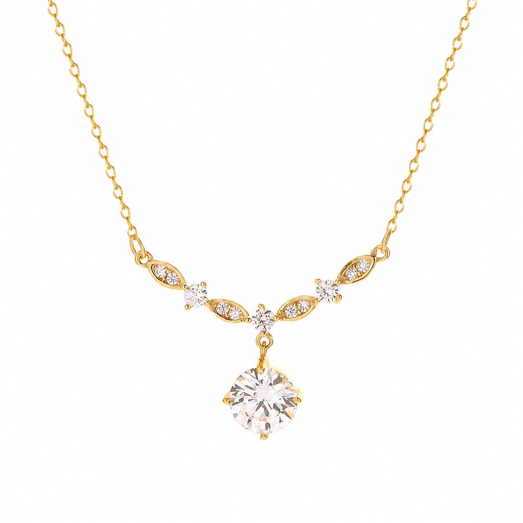 Cubic Zirconia Marquise Link Drop S925 Sterling Silver Clavicle Chain Necklace