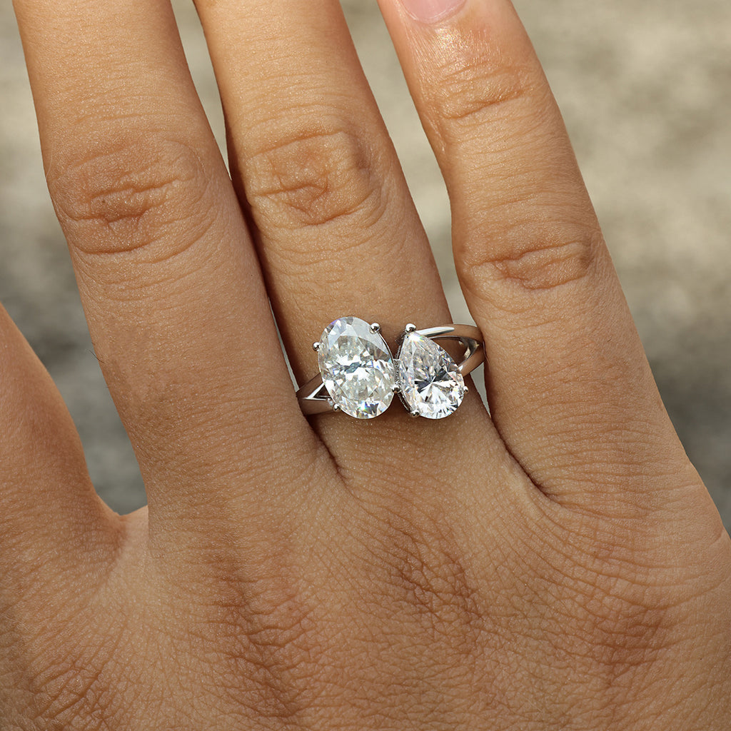 Two Stone Offset Design Moissanite 925 Sterling Silver Necklace