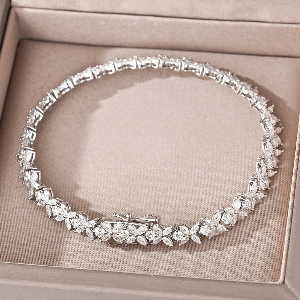 Mossanite Floral Pattern Full-Set 925 Sterling Silver Bracelet