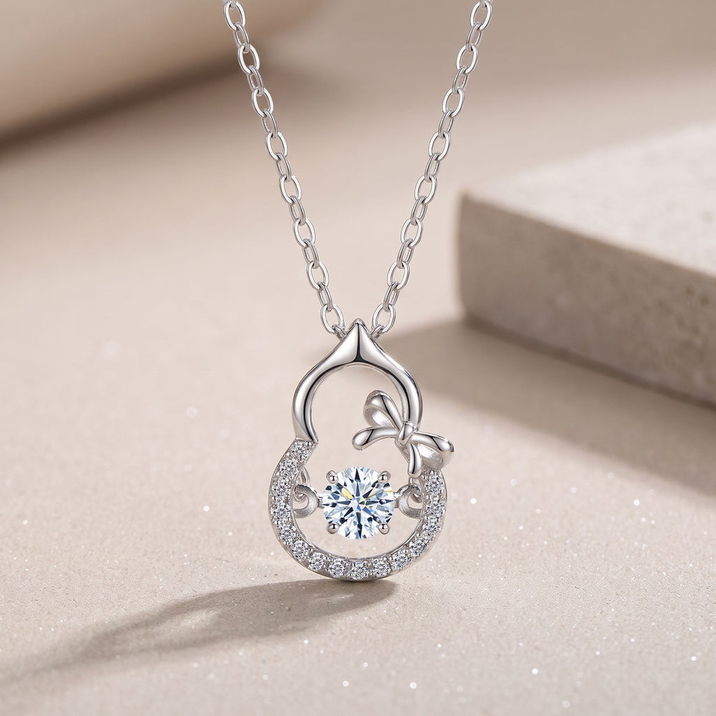 Moissanite Gourd Bow Pendant  Tone 925 Sterling Silver Chain Necklace