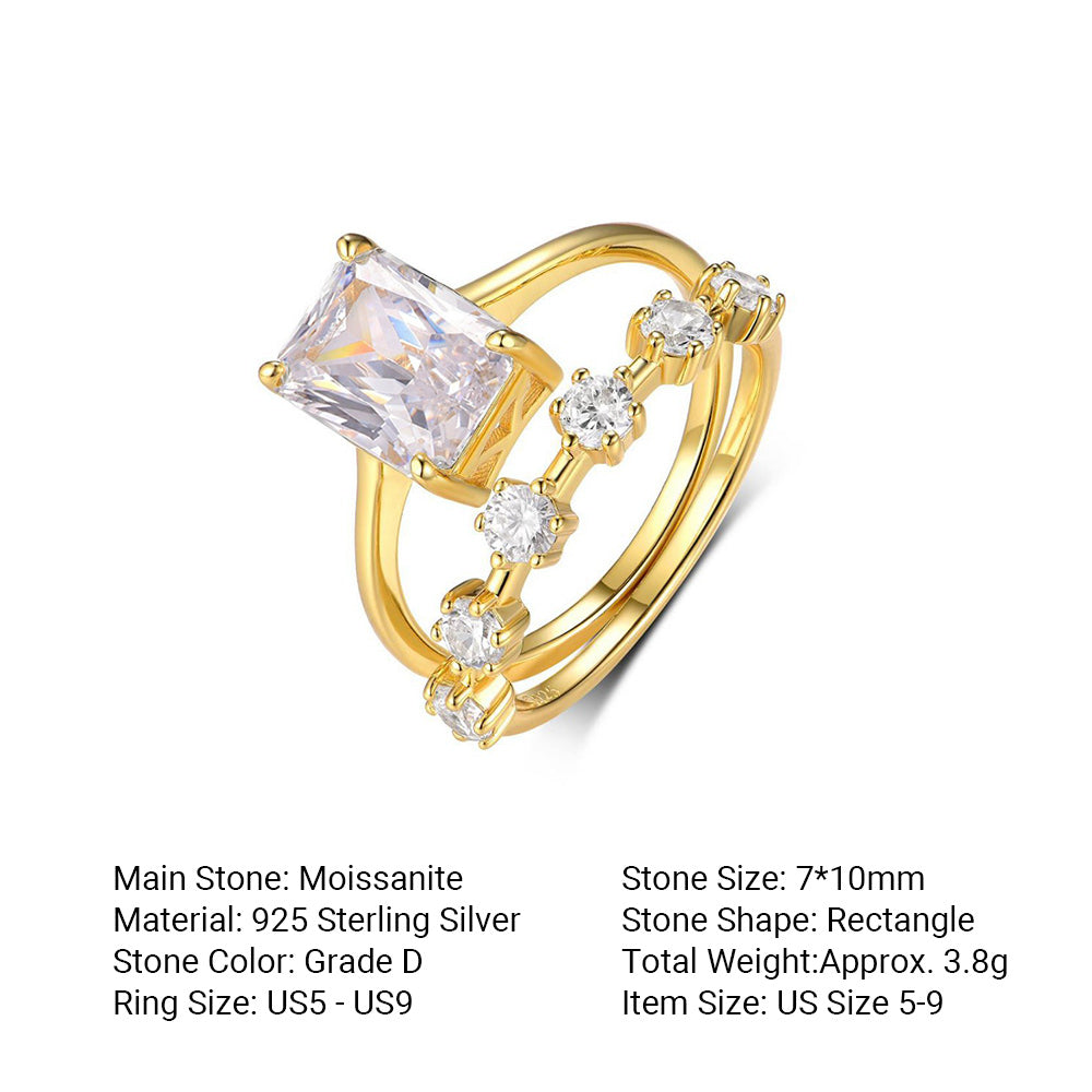 Rectangular Cut Moissanite Stacked-Style Set For Women 925 Sterling Silver Ring