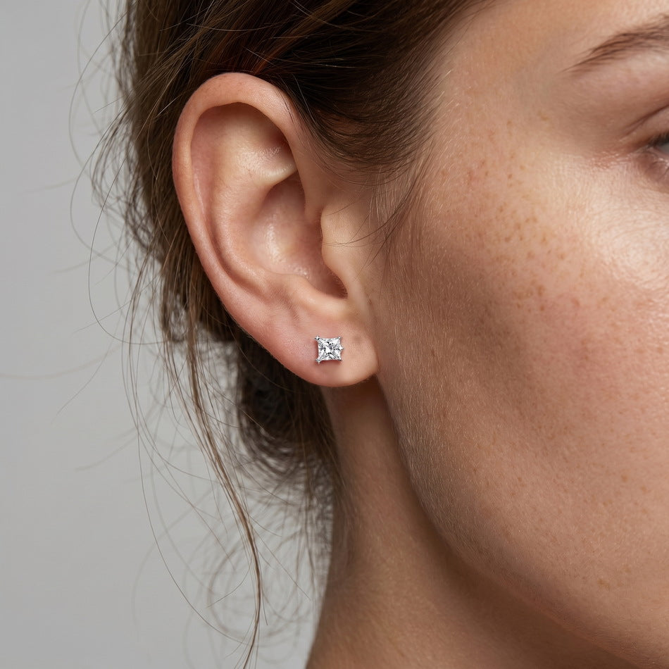 Moissanite Geometric Star Corner Princess Cut Square 925 Sterling Silver Stud Earrings