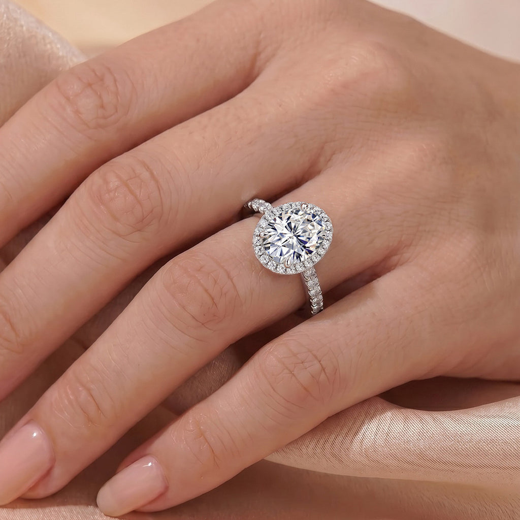 D Color Moissanite 925 Sterling  Silver Four-Prong Bezel Set Oval Ring