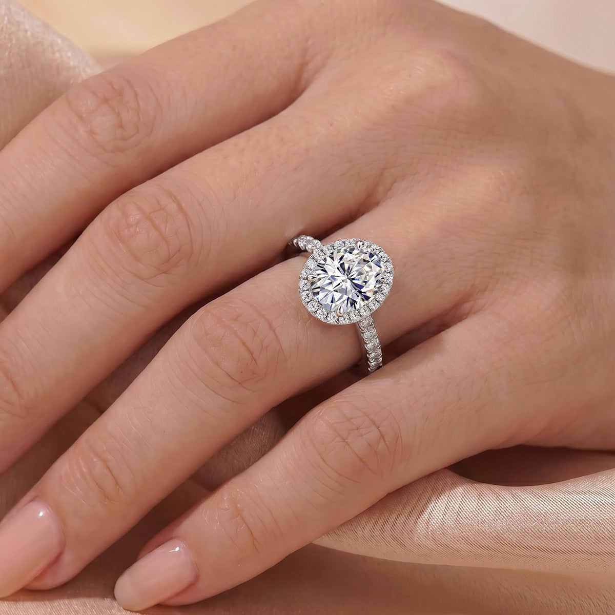 D Color Moissanite 925 Sterling  Silver Four-Prong Bezel Set Oval Ring