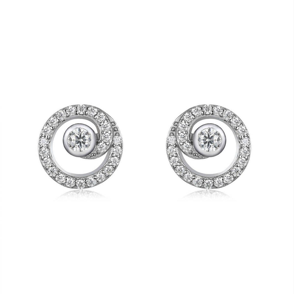 D Color Moissanite Double Layer Spiral Circle Stud Earrings