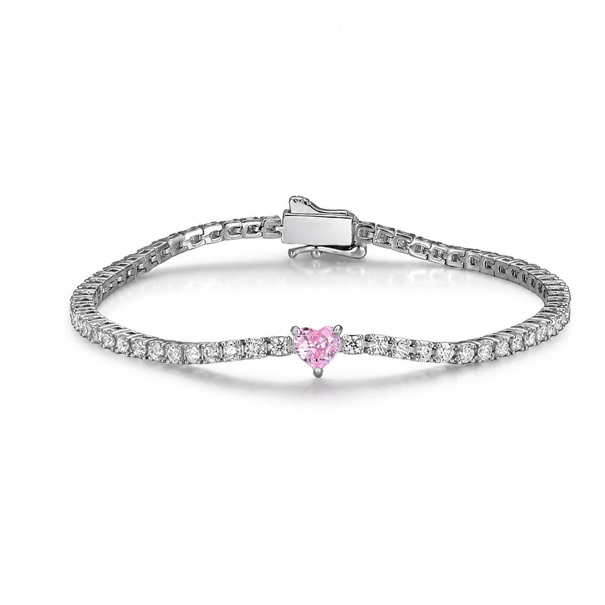 Mossanite Heart Shaped Centre Stone Design 925 Sterling Silver Bracelet